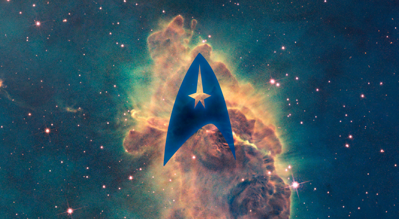Rendering of outerspace with Star Trek logo