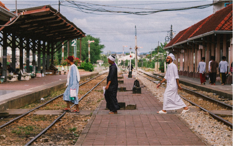 Photo of Islamic men crossing street
